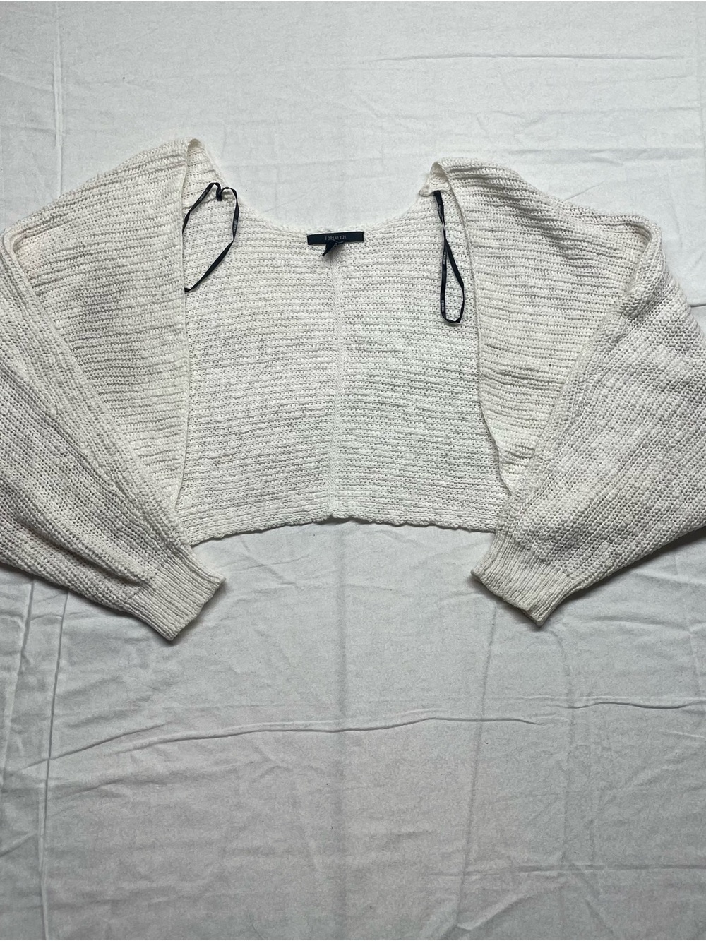 Forever 21 Ivory Cropped Open-Front Knit Shrug